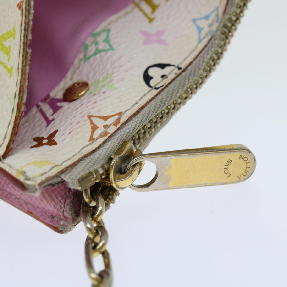 LOUIS VUITTON Multicolor Pochette Cles NM Coin Purse White M93734 LV Auth 69837