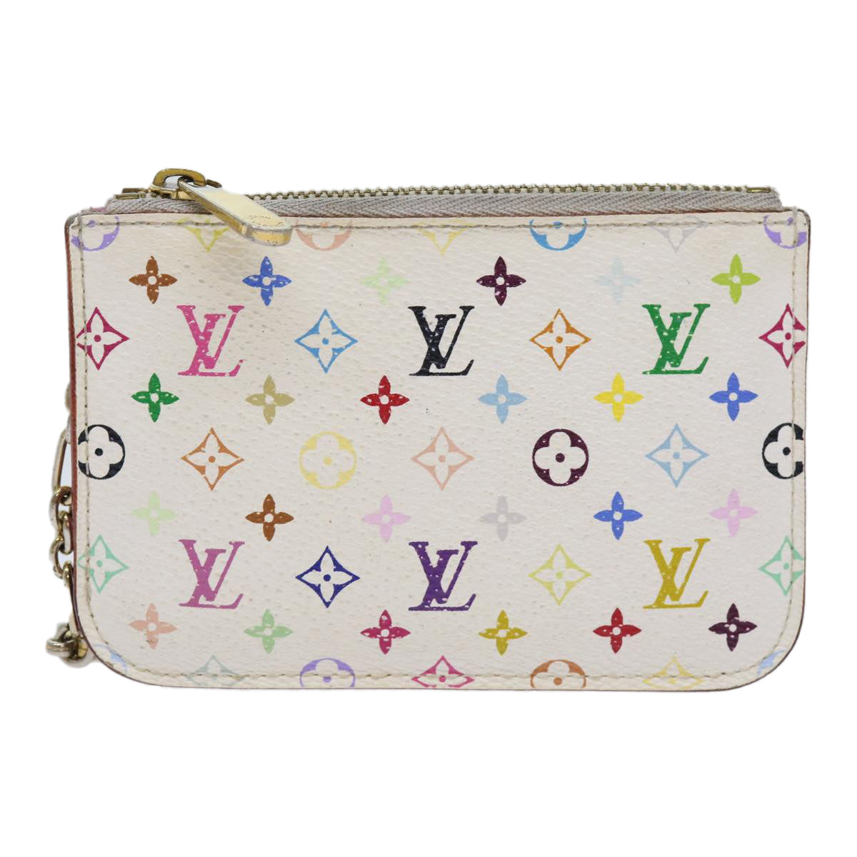 LOUIS VUITTON Multicolor Pochette Cles NM Coin Purse White M93734 LV Auth 69837