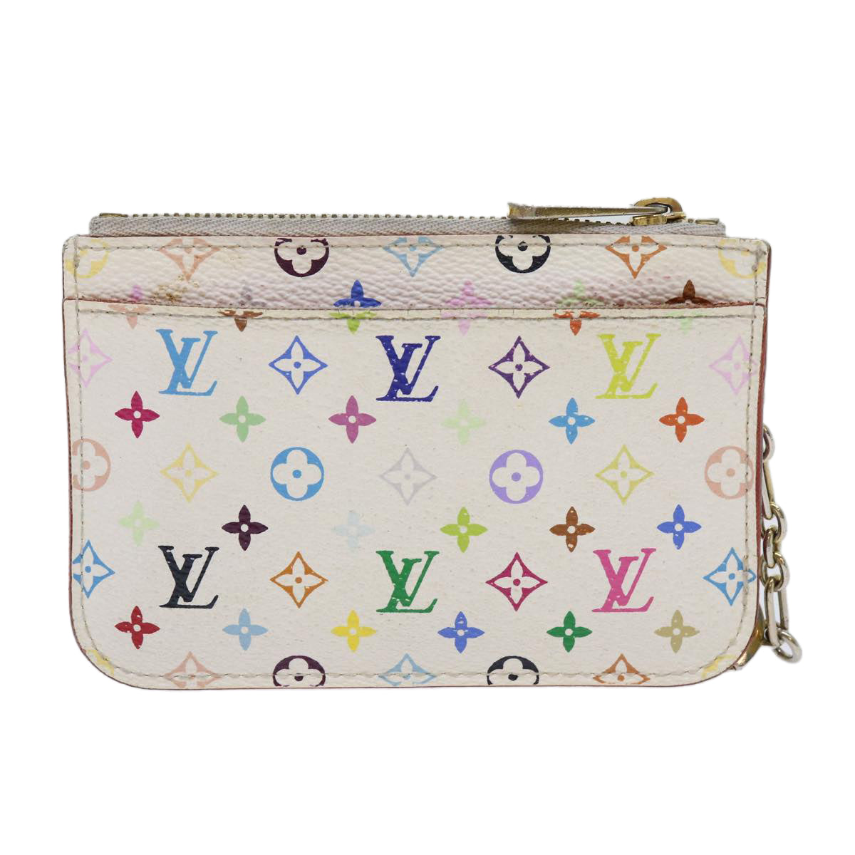 LOUIS VUITTON Multicolor Pochette Cles NM Coin Purse White M93734 LV Auth 69837