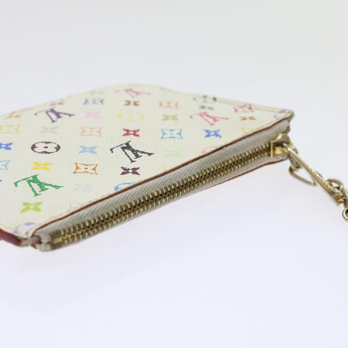 LOUIS VUITTON Multicolor Pochette Cles NM Coin Purse White M93734 LV Auth 69837