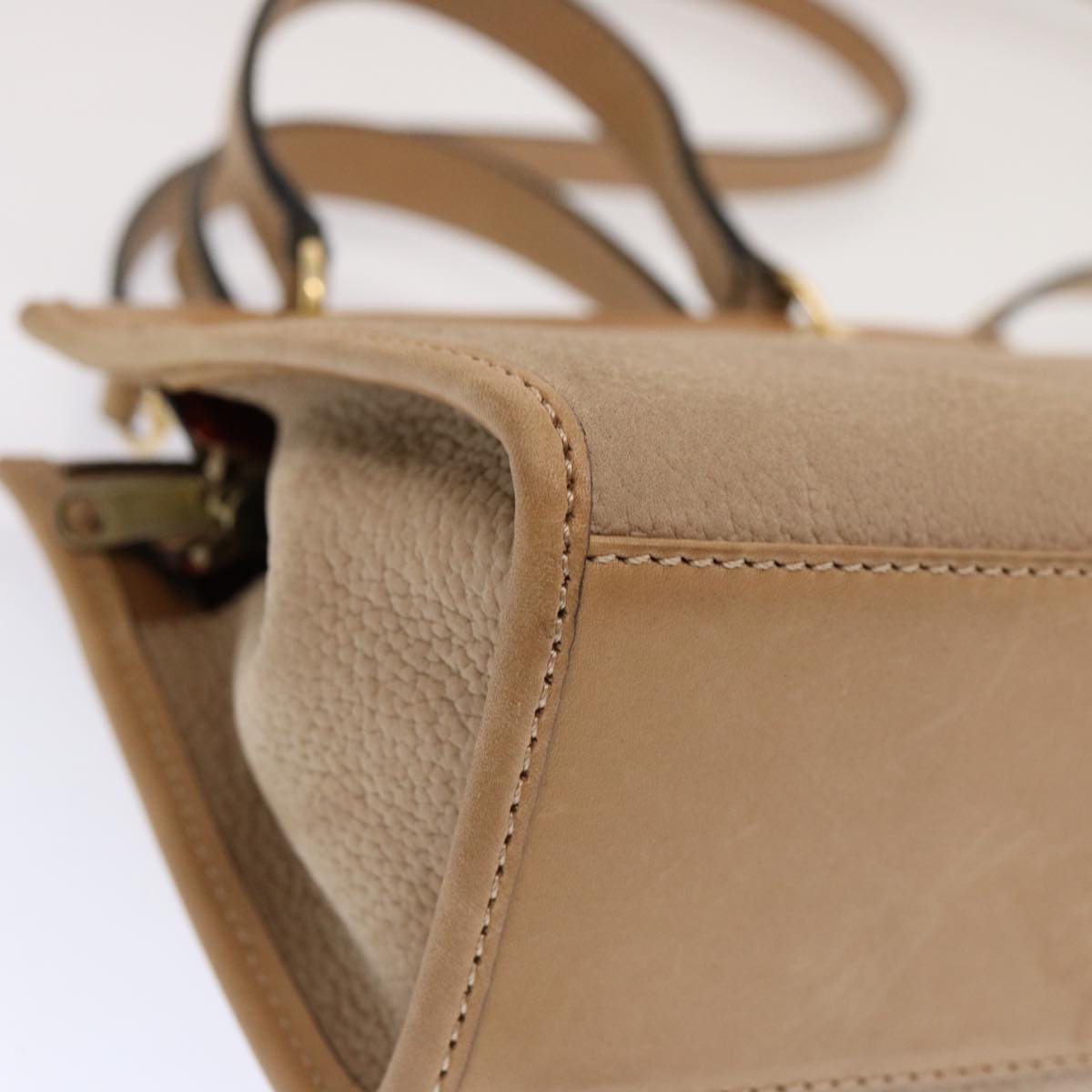 CELINE Hand Bag Leather 2way Beige Auth 69861