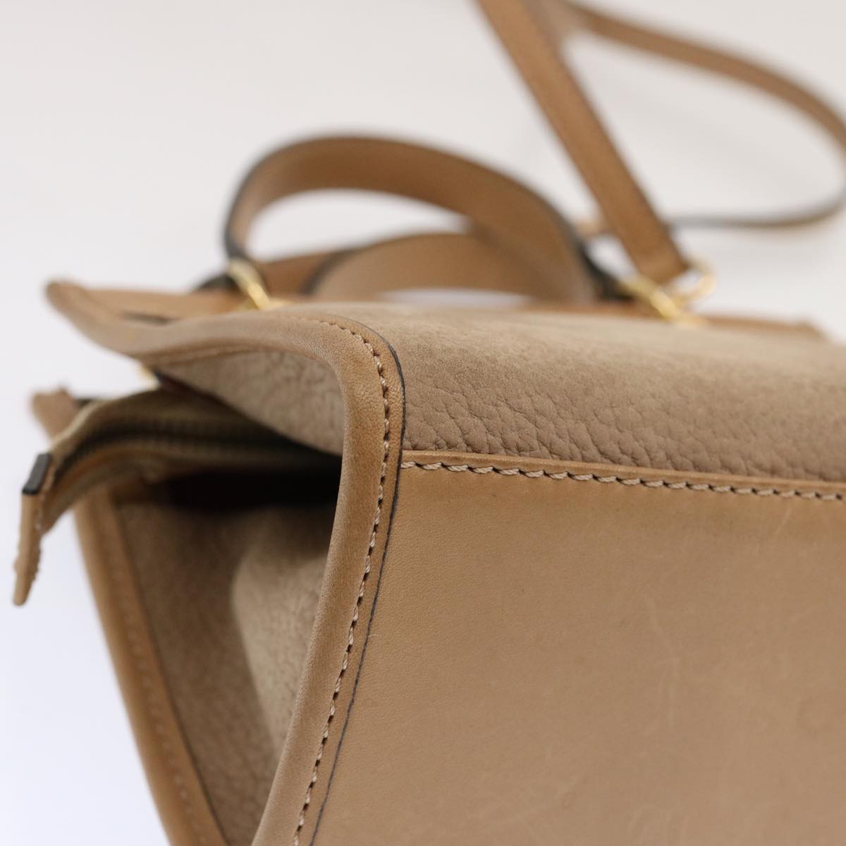 CELINE Hand Bag Leather 2way Beige Auth 69861