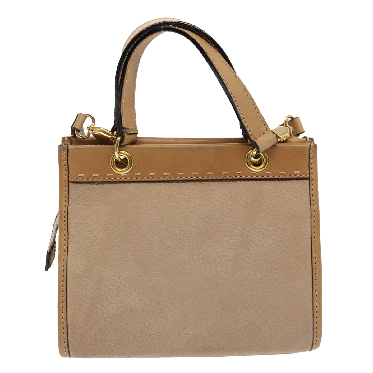 CELINE Hand Bag Leather 2way Beige Auth 69861