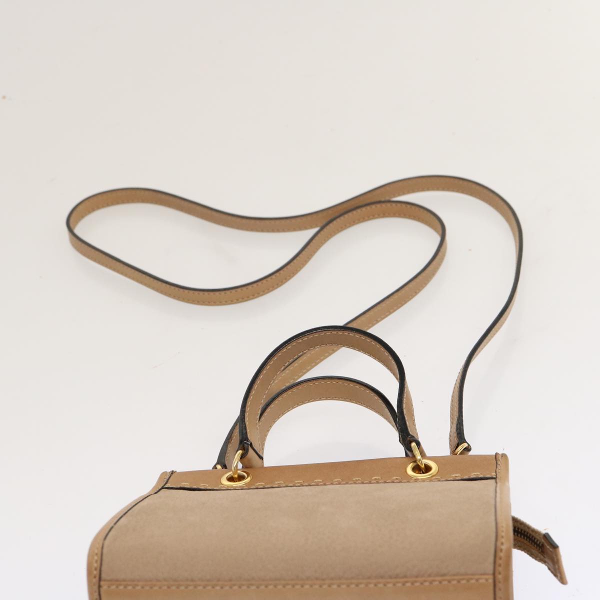 CELINE Hand Bag Leather 2way Beige Auth 69861