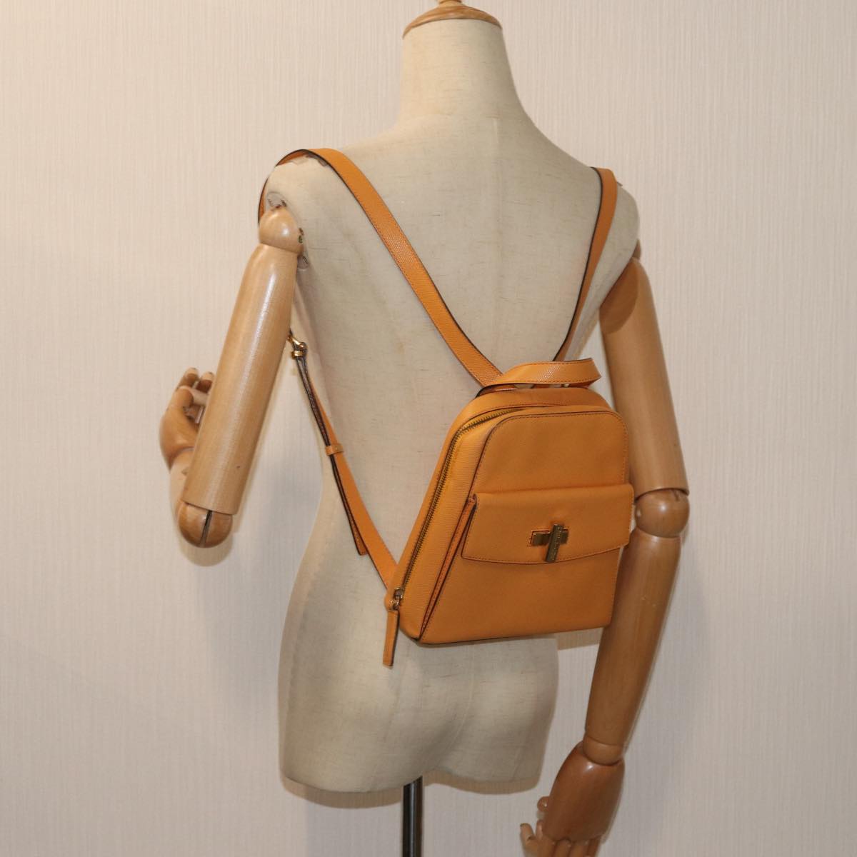 CELINE Backpack Leather Orange Auth 69872