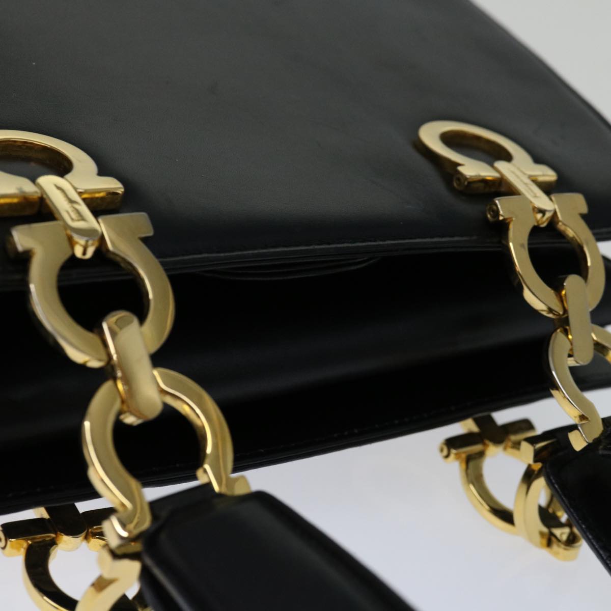 Salvatore Ferragamo Hand Bag Leather Black Auth 69894
