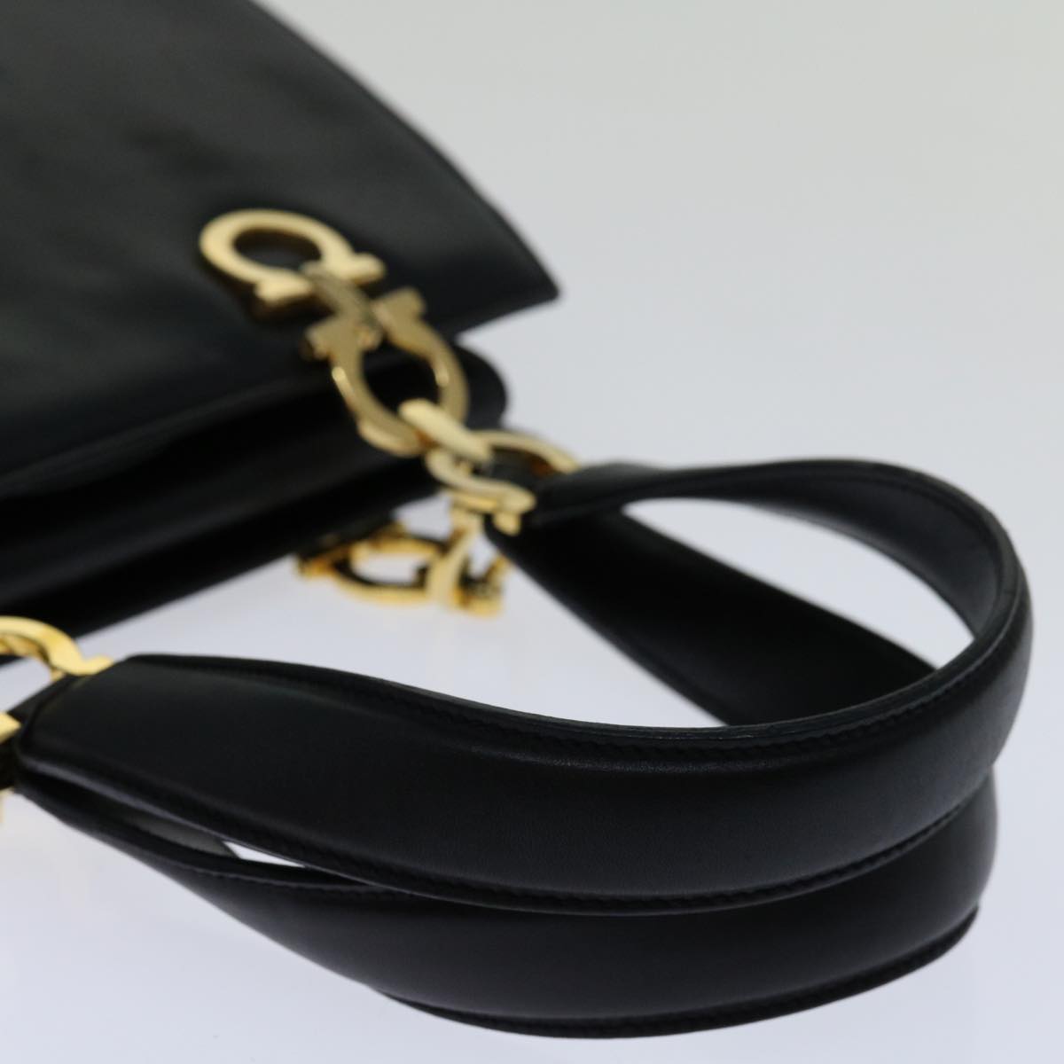 Salvatore Ferragamo Hand Bag Leather Black Auth 69894