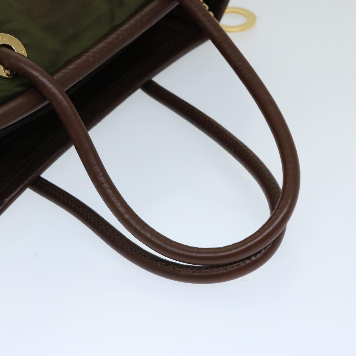 CELINE Hand Bag Nylon Khaki Auth 69940