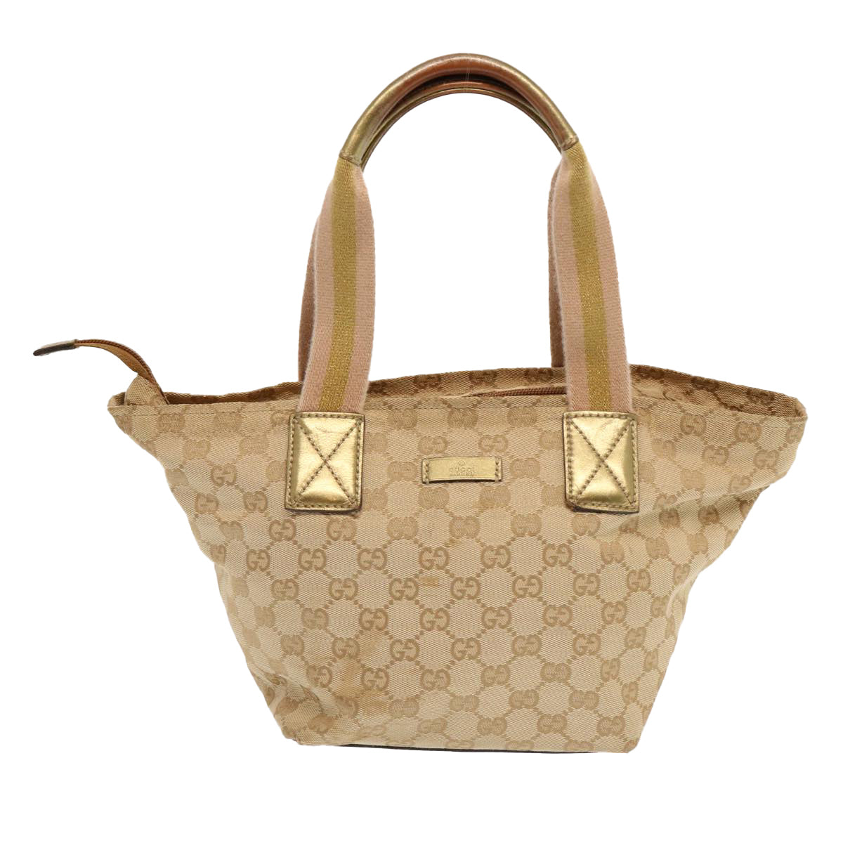 GUCCI GG Canvas Sherry Line Hand Bag Beige Gold pink 131228 Auth 69953