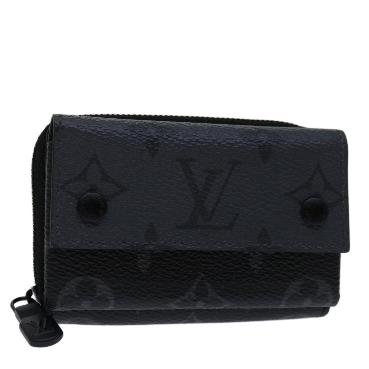 LOUIS VUITTON Monogram Eclipse Discovery Compact Wallet M67630 LV Auth 70054S