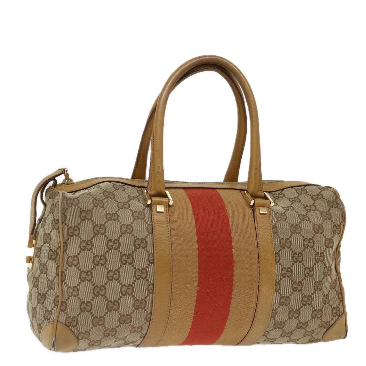 GUCCI GG Canvas Sherry Line Hand Bag Beige Red Brown 000 0846 Auth 70123