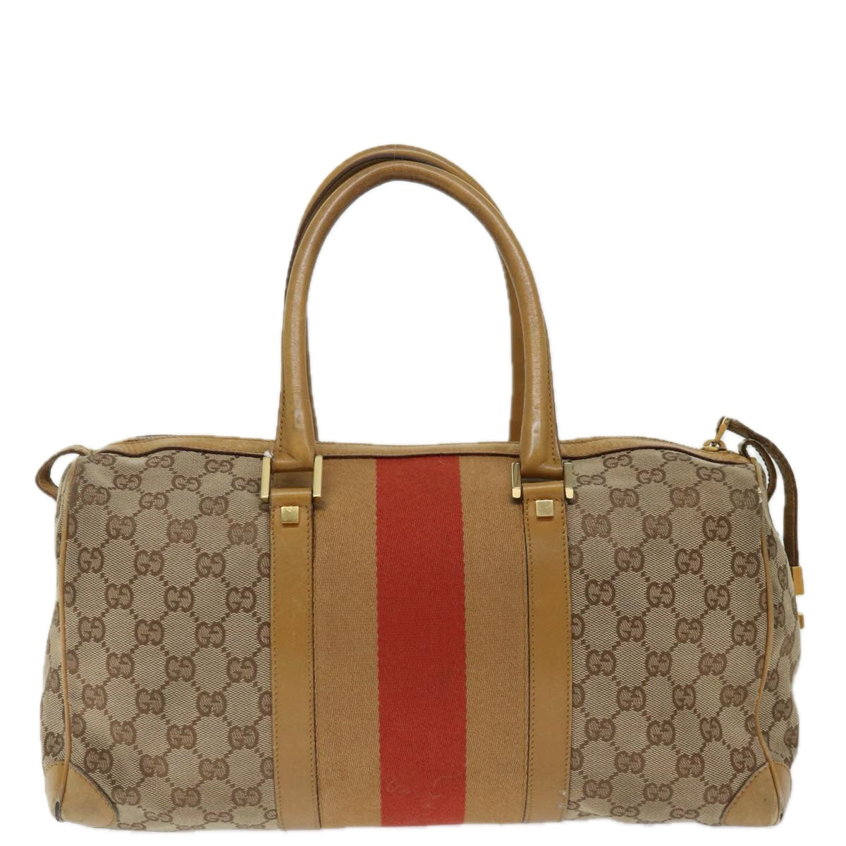 GUCCI GG Canvas Sherry Line Hand Bag Beige Red Brown 000 0846 Auth 70123