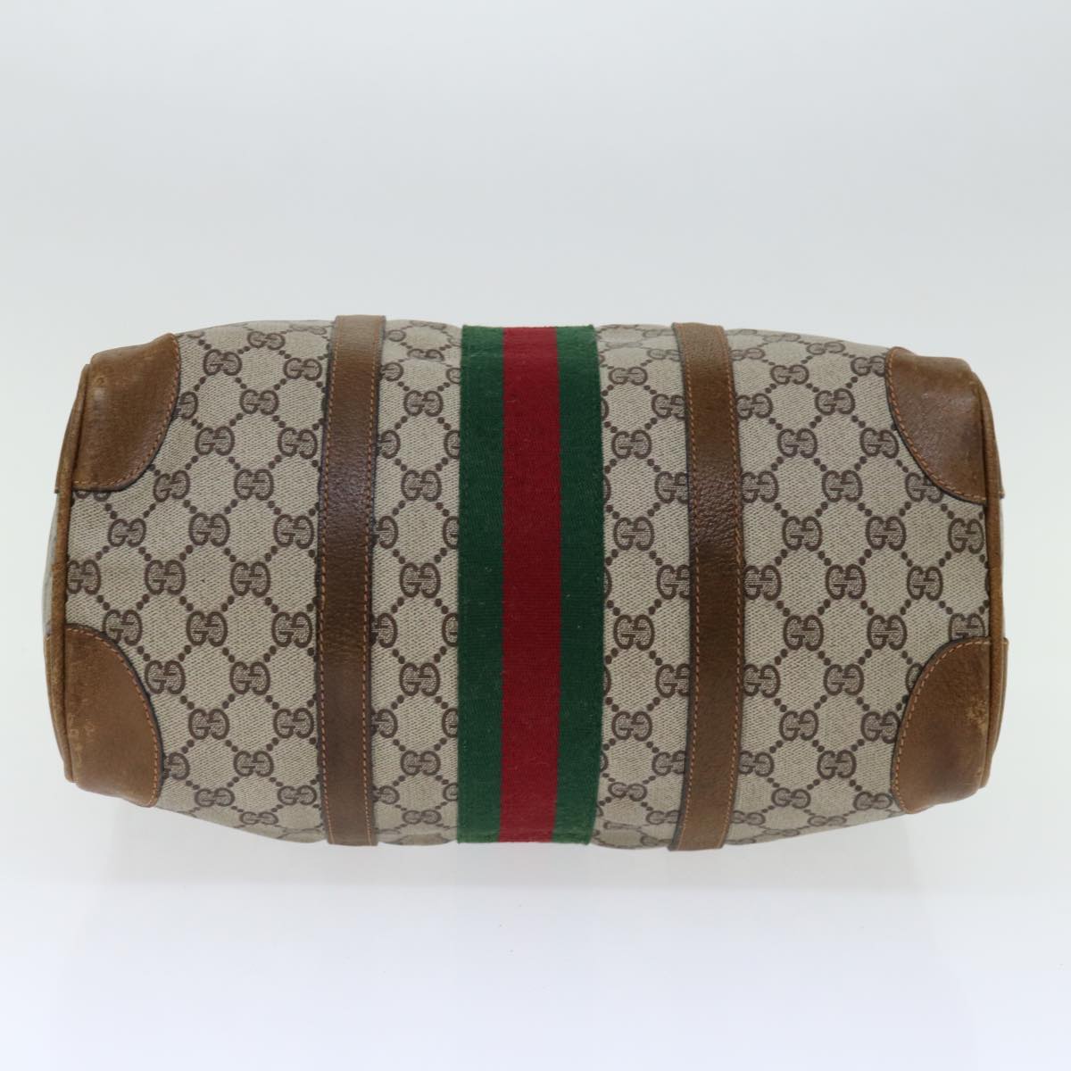 GUCCI GG Supreme Web Sherry Line Hand Bag PVC Beige Red Green Auth 70132