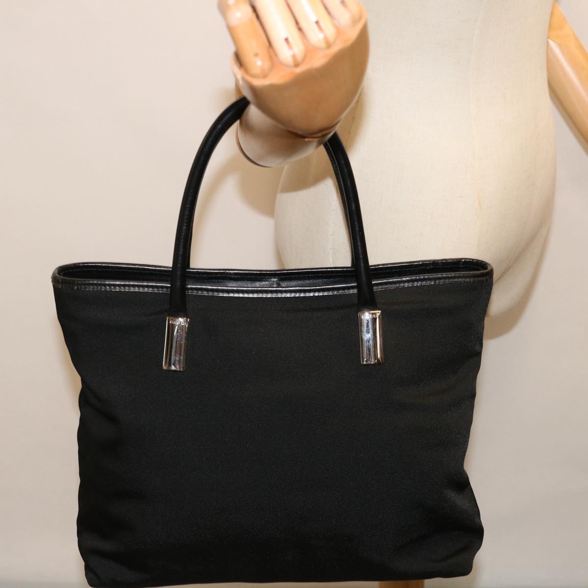 GUCCI Tote Bag Nylon Black Auth 70139