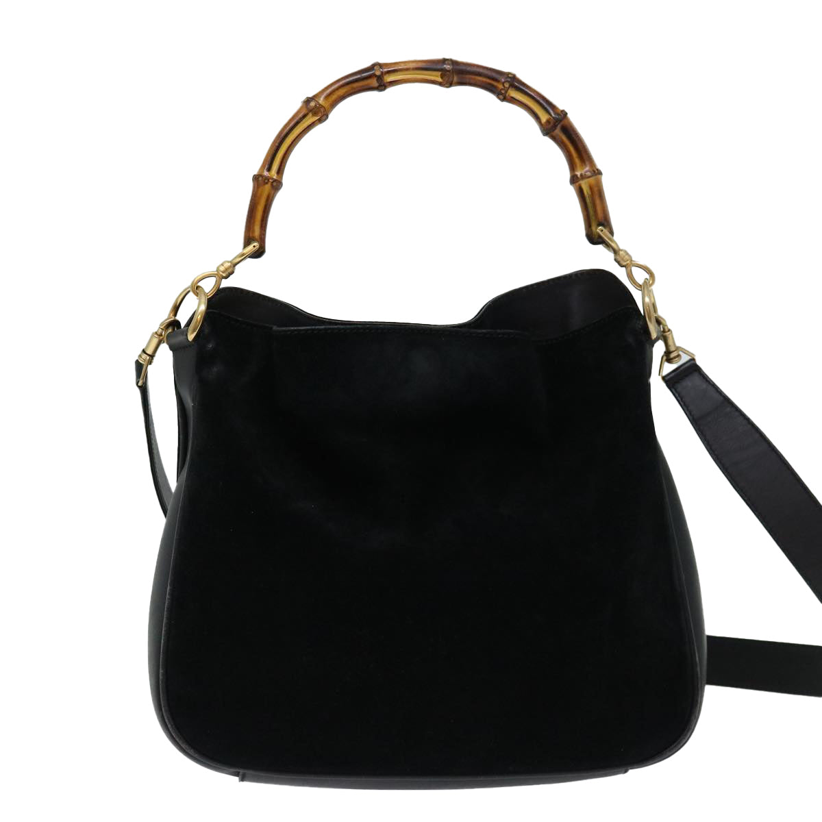 GUCCI Bamboo Shoulder Bag Suede 2way Black Auth 70145