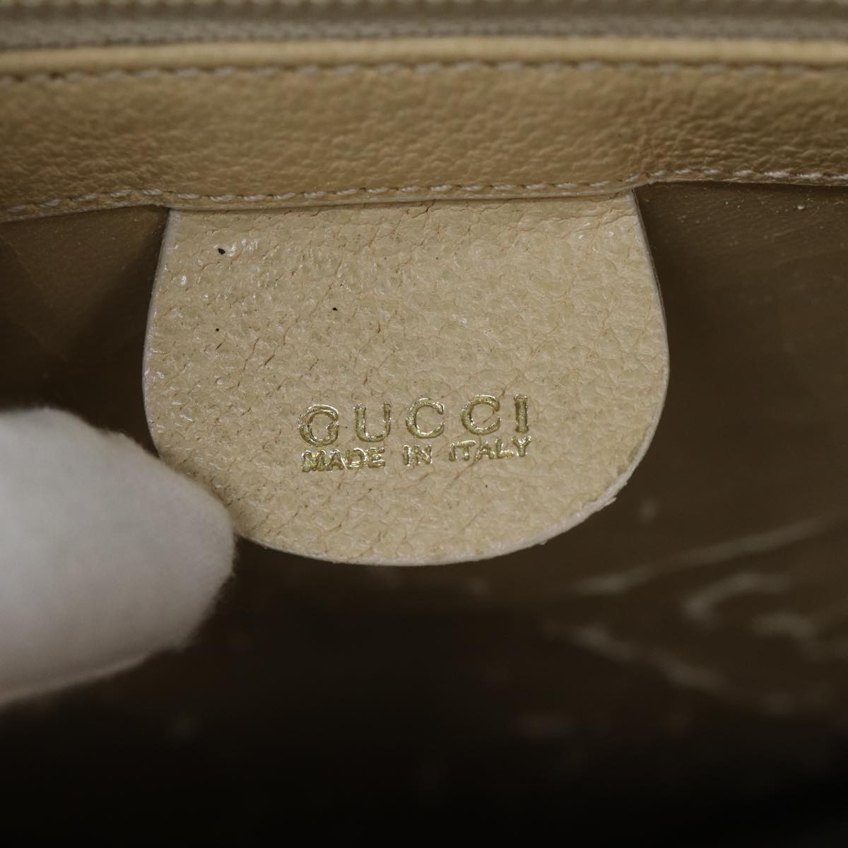 GUCCI Hand Bag Leather Beige 000 1553 0556 Auth 70204