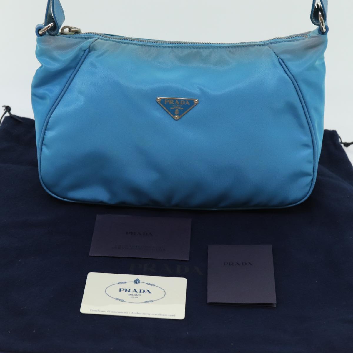 PRADA Accessory Pouch Nylon Light Blue Auth 70224