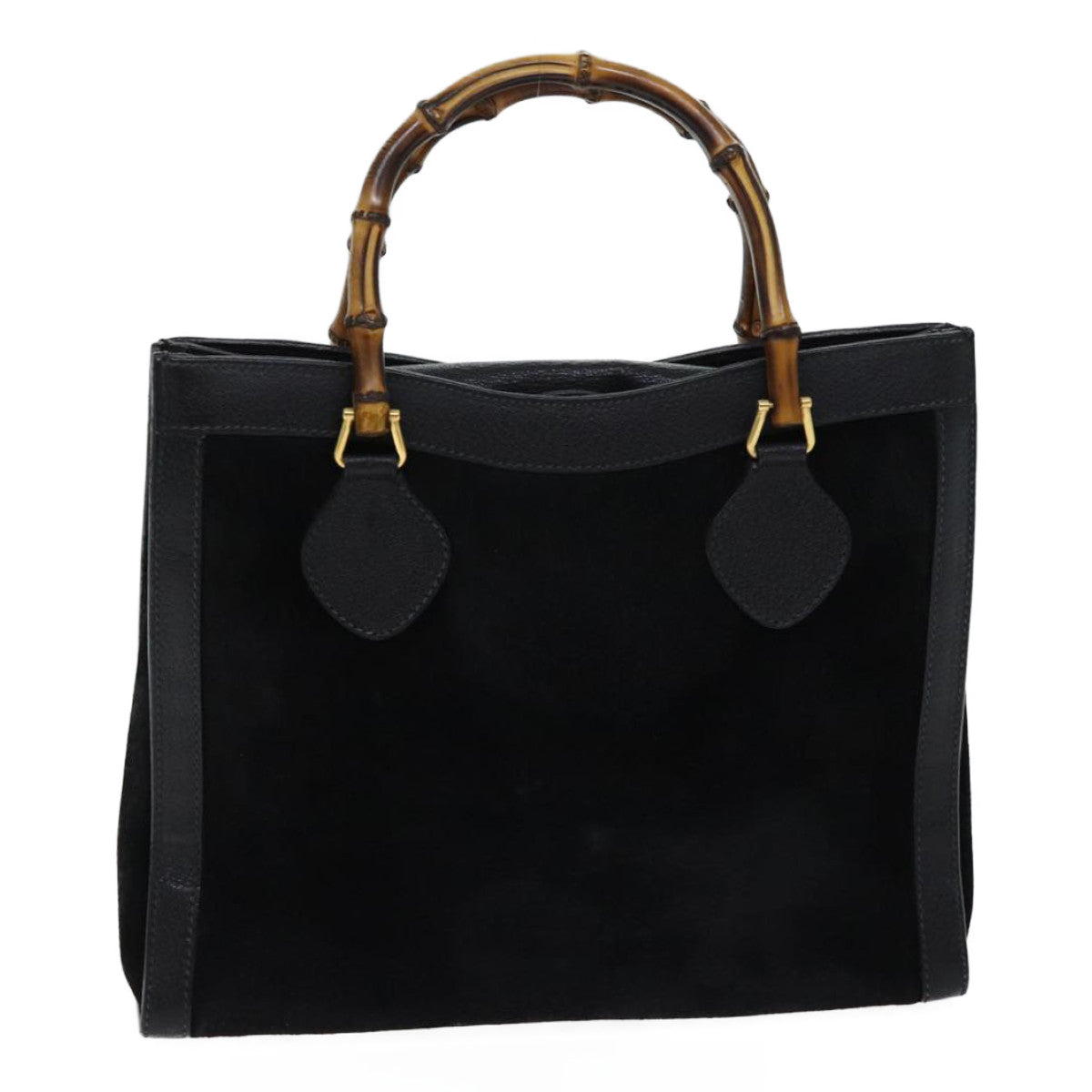 GUCCI Bamboo Tote Bag Suede Black Auth 70244