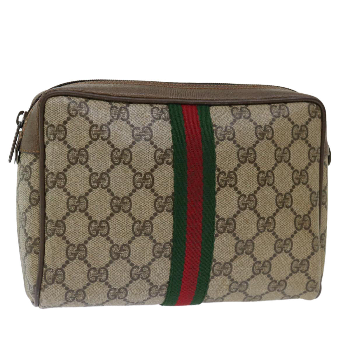 GUCCI GG Supreme Web Sherry Line Clutch Bag Beige Green 89 01 012 Auth 70290