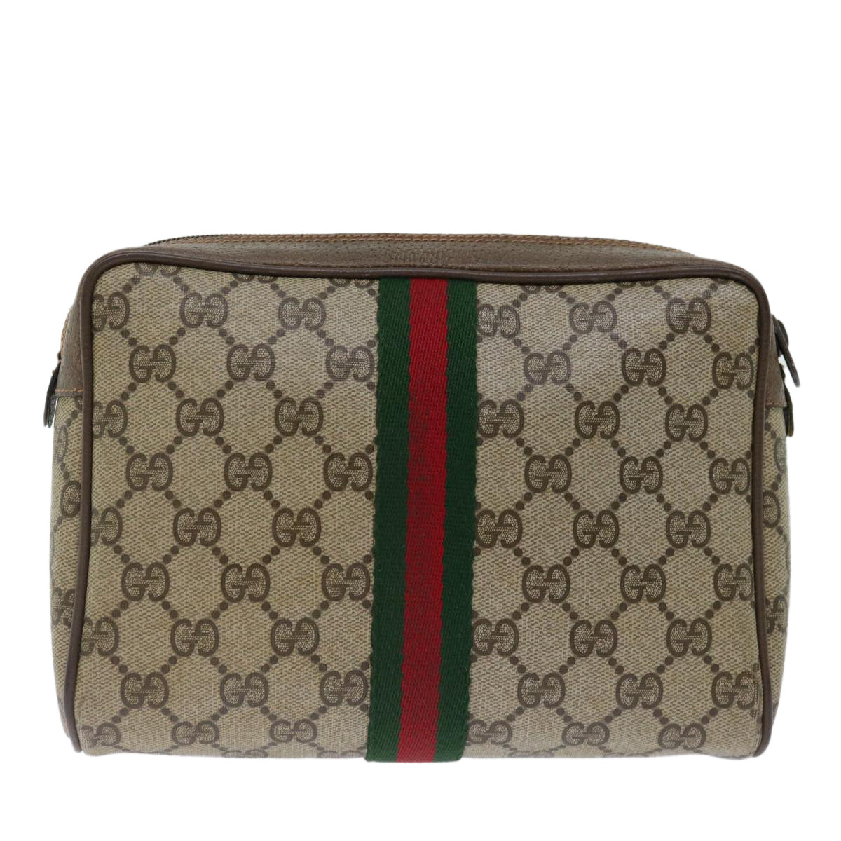 GUCCI GG Supreme Web Sherry Line Clutch Bag Beige Green 89 01 012 Auth 70290