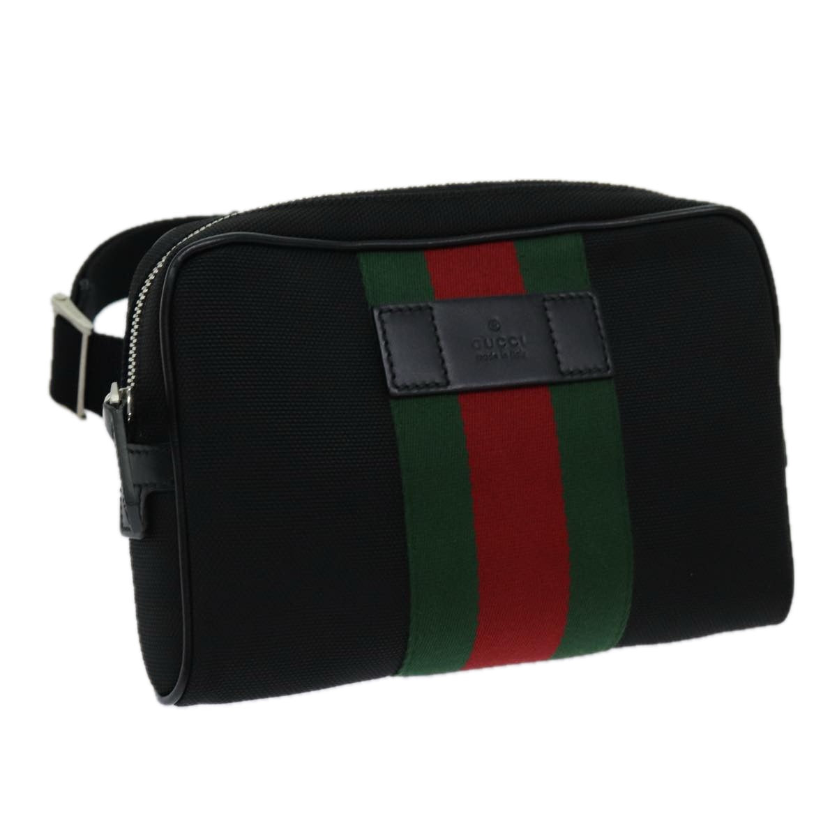 GUCCI Web Sherry Line Waist bag Canvas Outlet Black Red Green 630919 Auth 70293