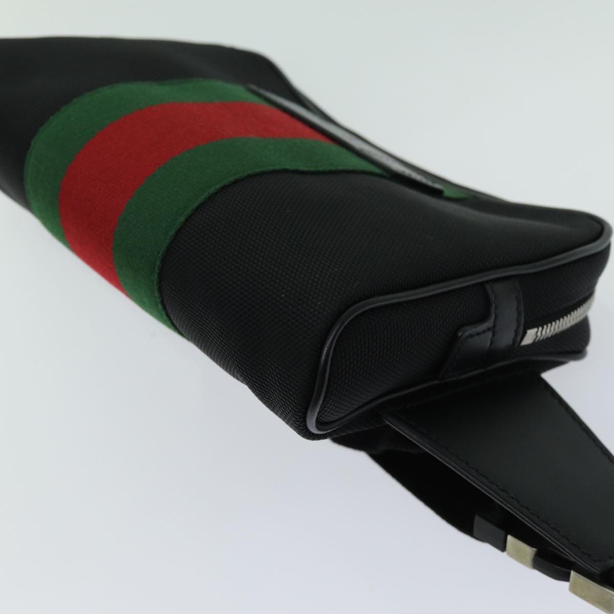 GUCCI Web Sherry Line Waist bag Canvas Outlet Black Red Green 630919 Auth 70293