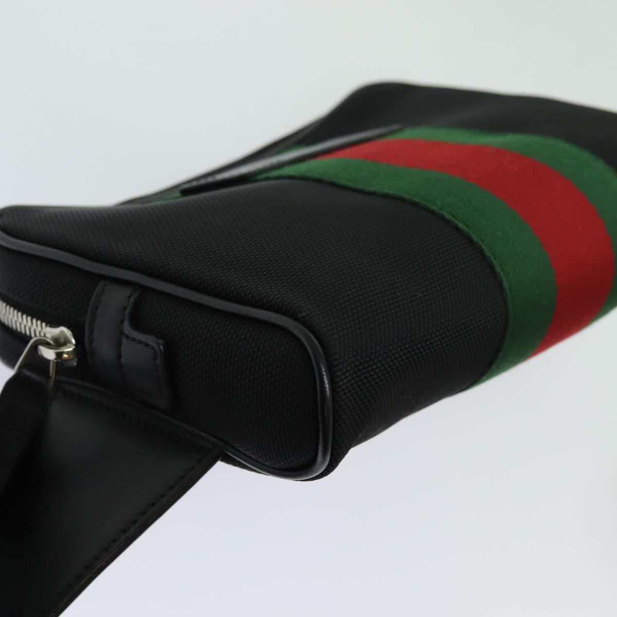 GUCCI Web Sherry Line Waist bag Canvas Outlet Black Red Green 630919 Auth 70293