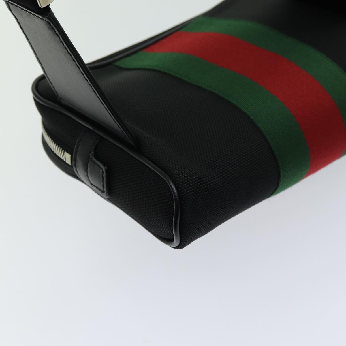 GUCCI Web Sherry Line Waist bag Canvas Outlet Black Red Green 630919 Auth 70293