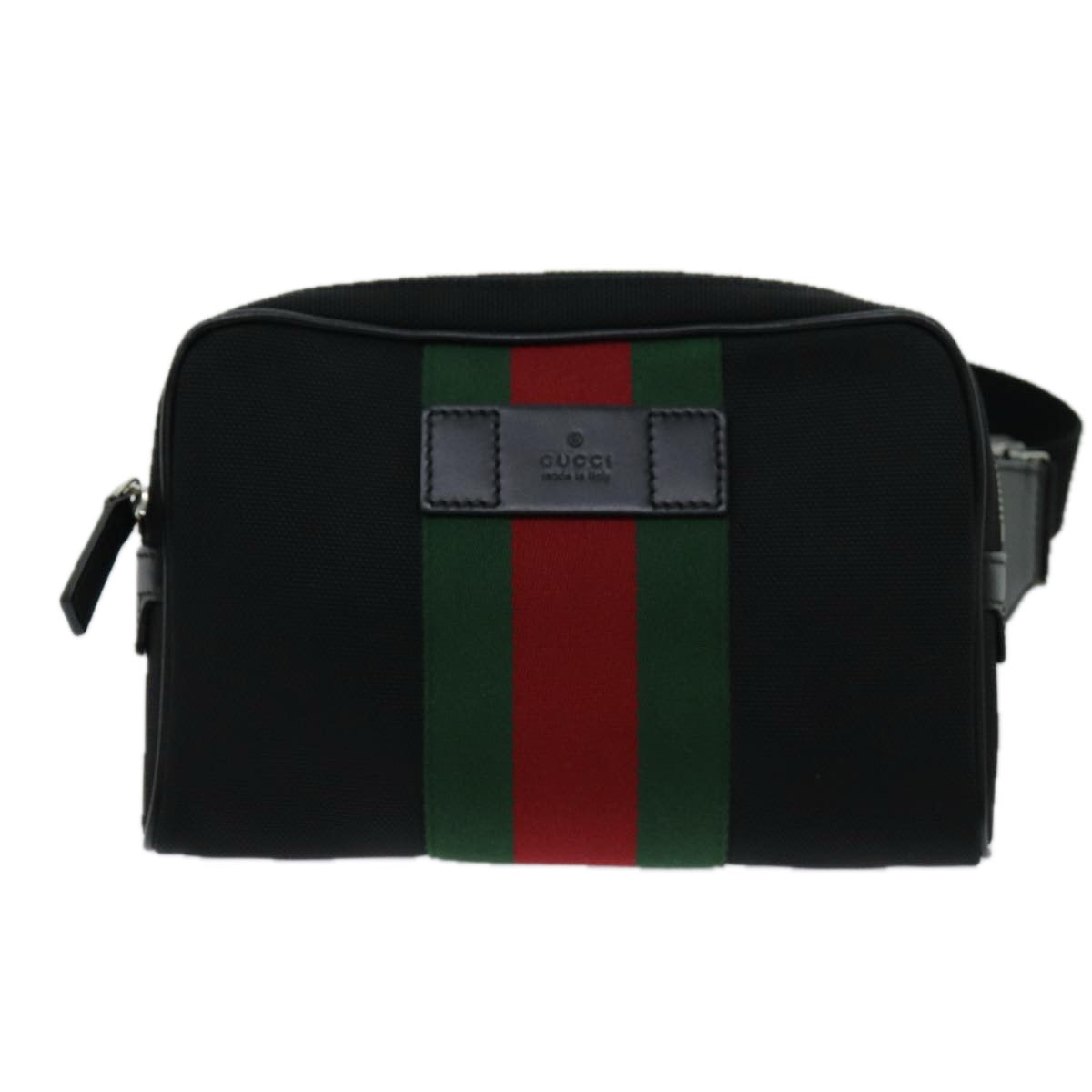 GUCCI Web Sherry Line Waist bag Canvas Outlet Black Red Green 630919 Auth 70293