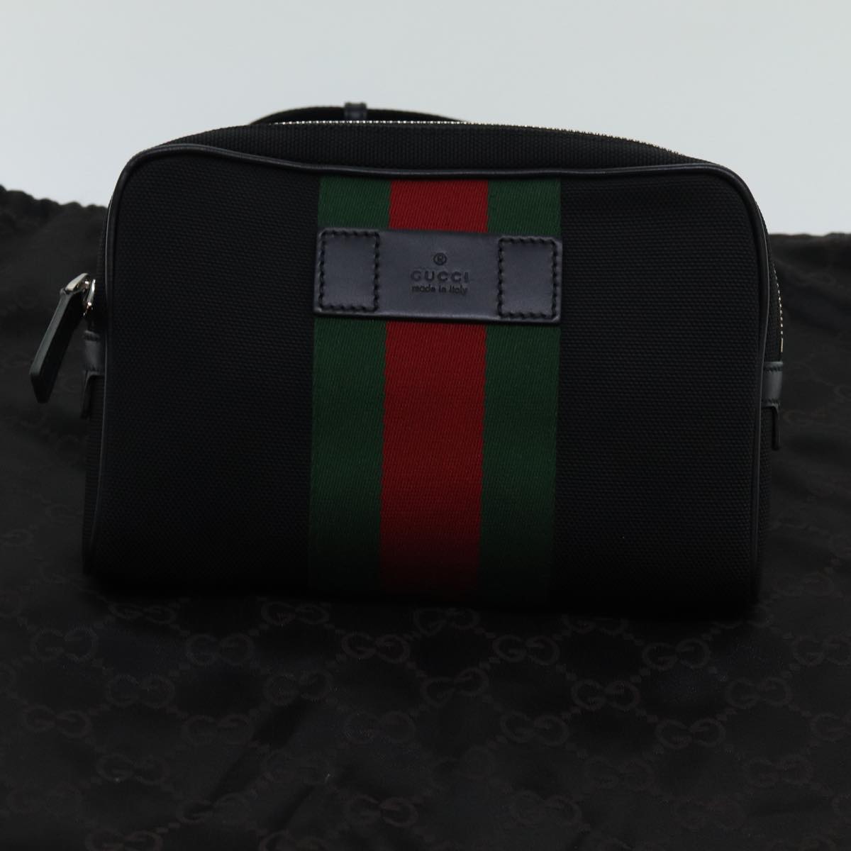 GUCCI Web Sherry Line Waist bag Canvas Outlet Black Red Green 630919 Auth 70293