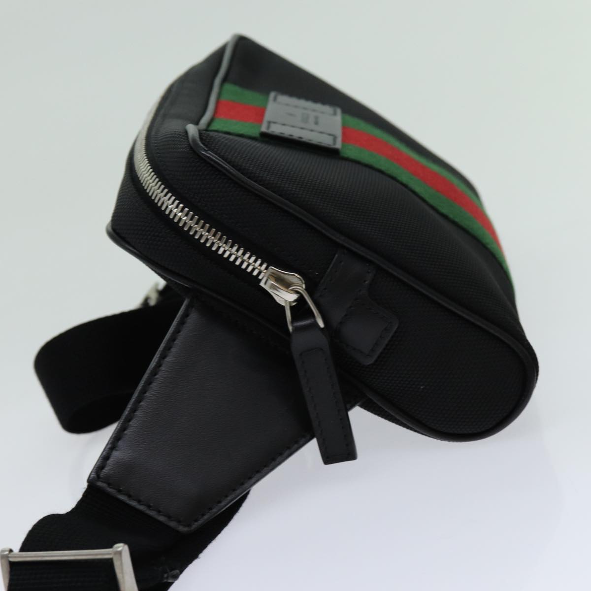 GUCCI Web Sherry Line Waist bag Canvas Outlet Black Red Green 630919 Auth 70293