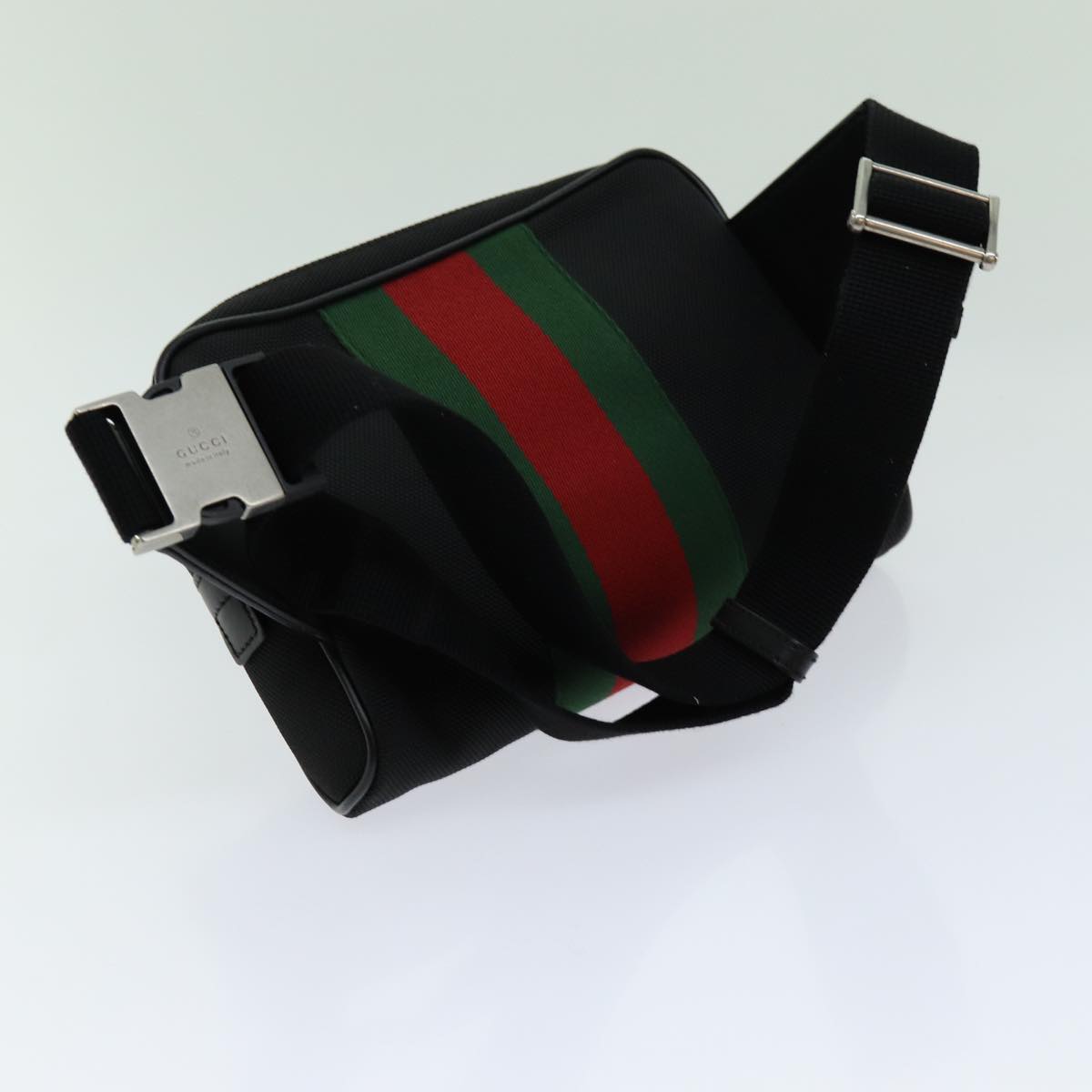 GUCCI Web Sherry Line Waist bag Canvas Outlet Black Red Green 630919 Auth 70293