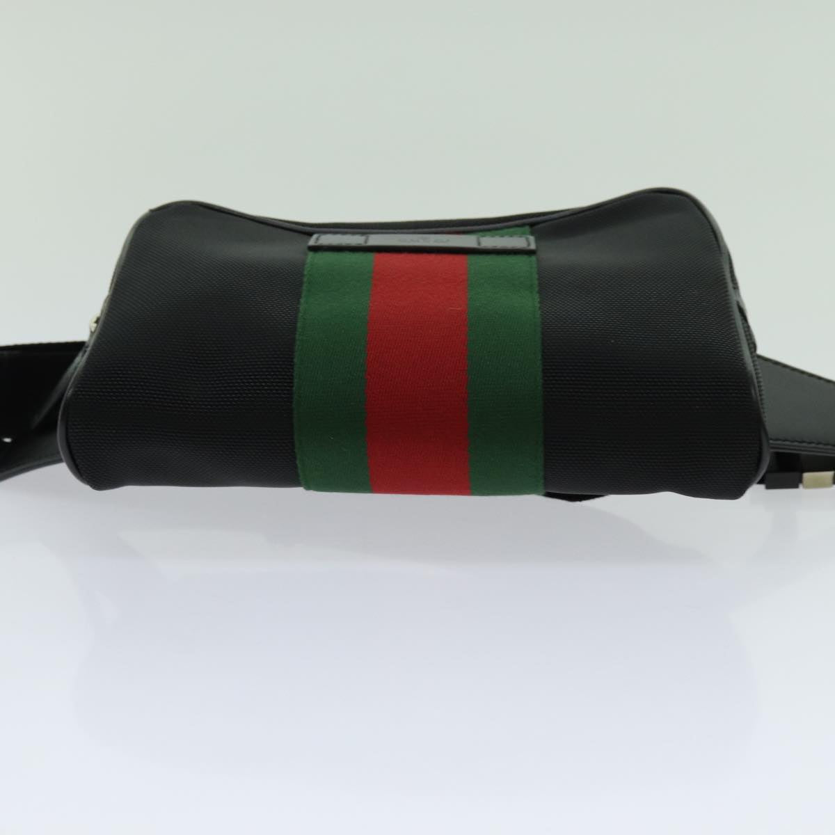 GUCCI Web Sherry Line Waist bag Canvas Outlet Black Red Green 630919 Auth 70293