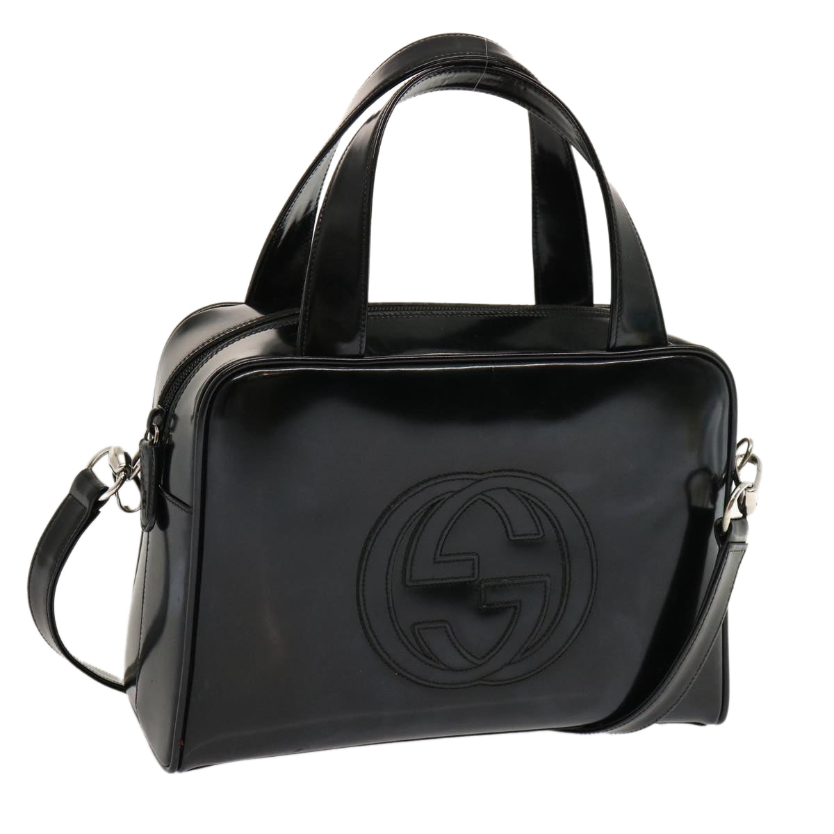 GUCCI Hand Bag Patent leather 2way Black 000 1274 0505 Auth 70336