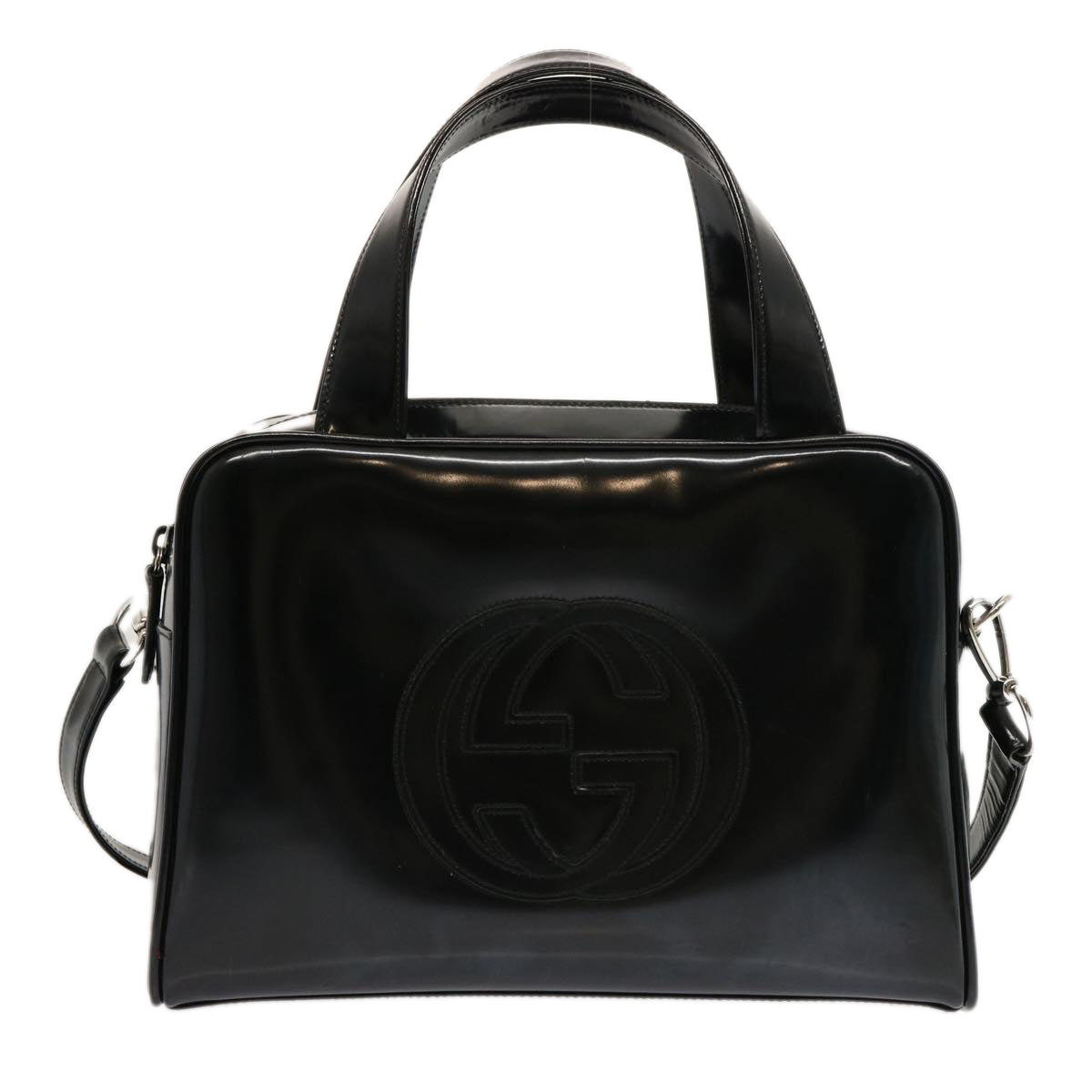 GUCCI Hand Bag Patent leather 2way Black 000 1274 0505 Auth 70336