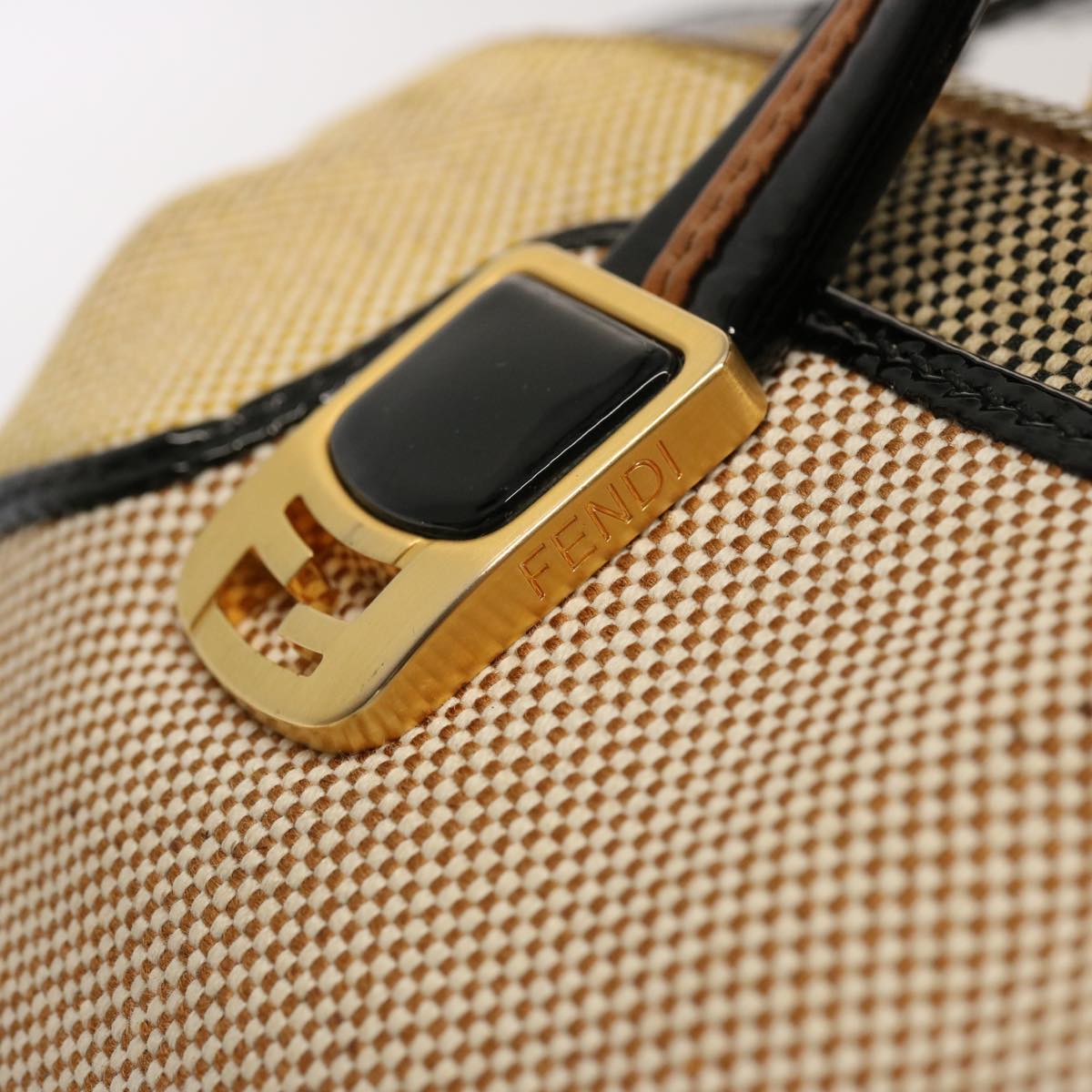 FENDI Hand Bag Canvas 2way Beige Auth 70343