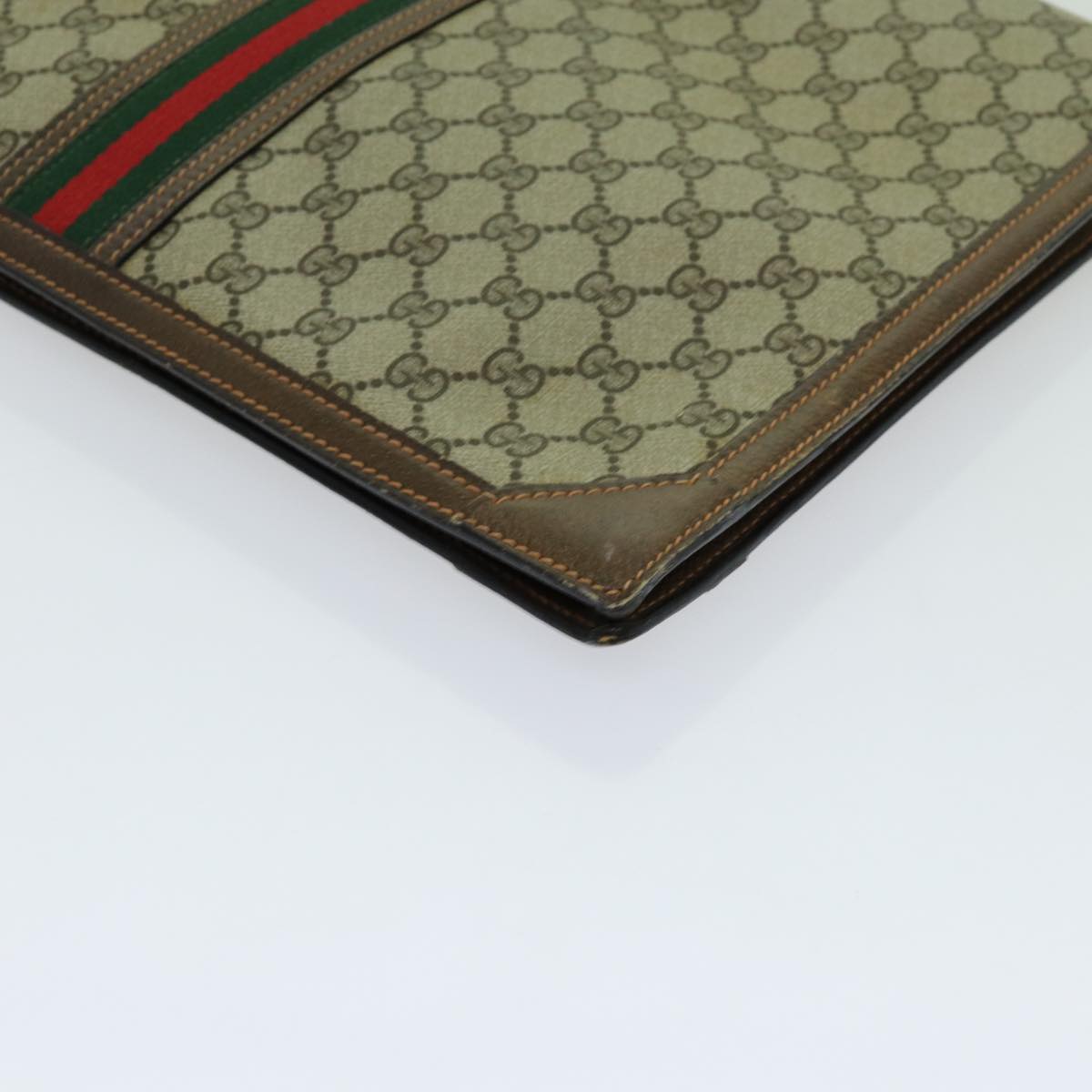 GUCCI GG Supreme Web Sherry Line Clutch Bag PVC Beige Red Green Auth 70352