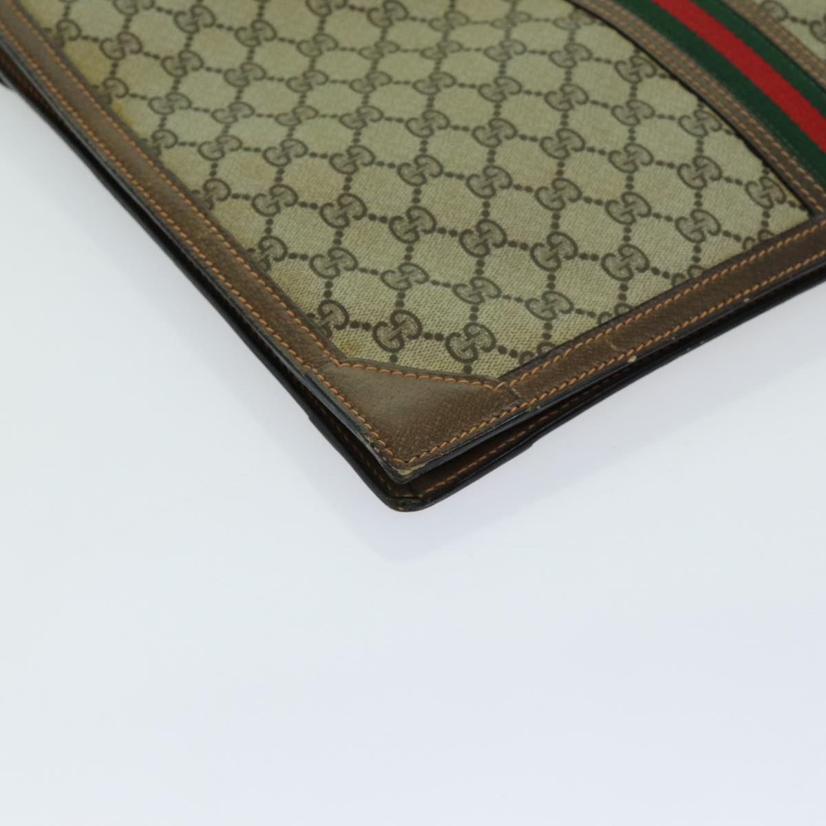 GUCCI GG Supreme Web Sherry Line Clutch Bag PVC Beige Red Green Auth 70352