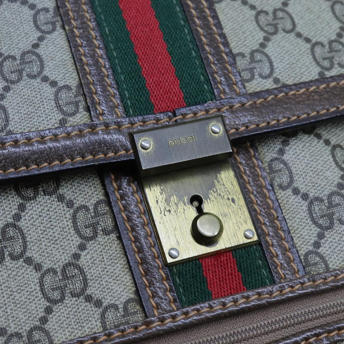 GUCCI GG Supreme Web Sherry Line Clutch Bag PVC Beige Red Green Auth 70352