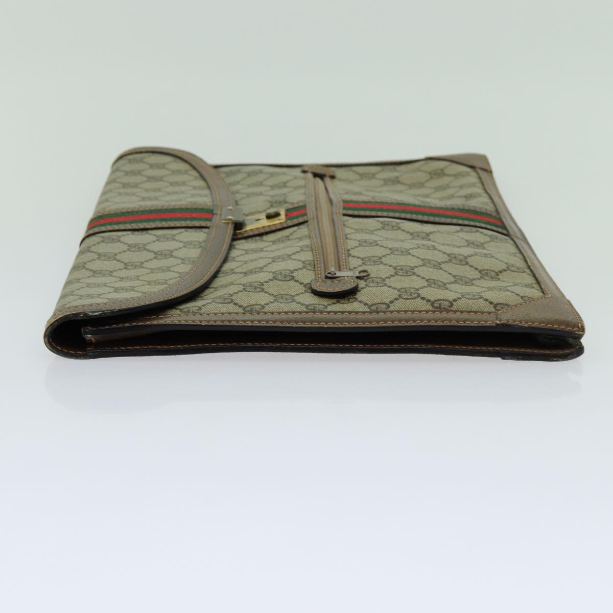 GUCCI GG Supreme Web Sherry Line Clutch Bag PVC Beige Red Green Auth 70352