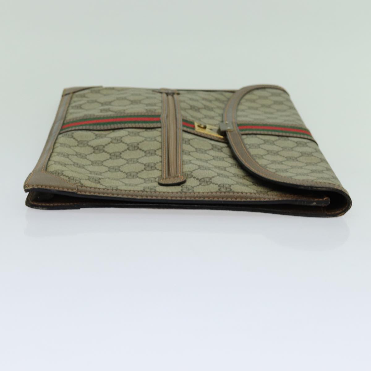 GUCCI GG Supreme Web Sherry Line Clutch Bag PVC Beige Red Green Auth 70352