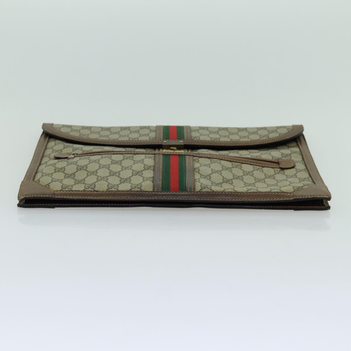 GUCCI GG Supreme Web Sherry Line Clutch Bag PVC Beige Red Green Auth 70352