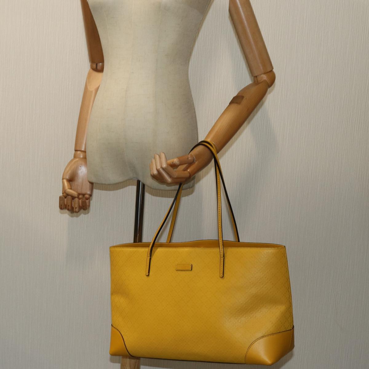 GUCCI Diamante Tote Bag Leather Yellow 353397 Auth 70355