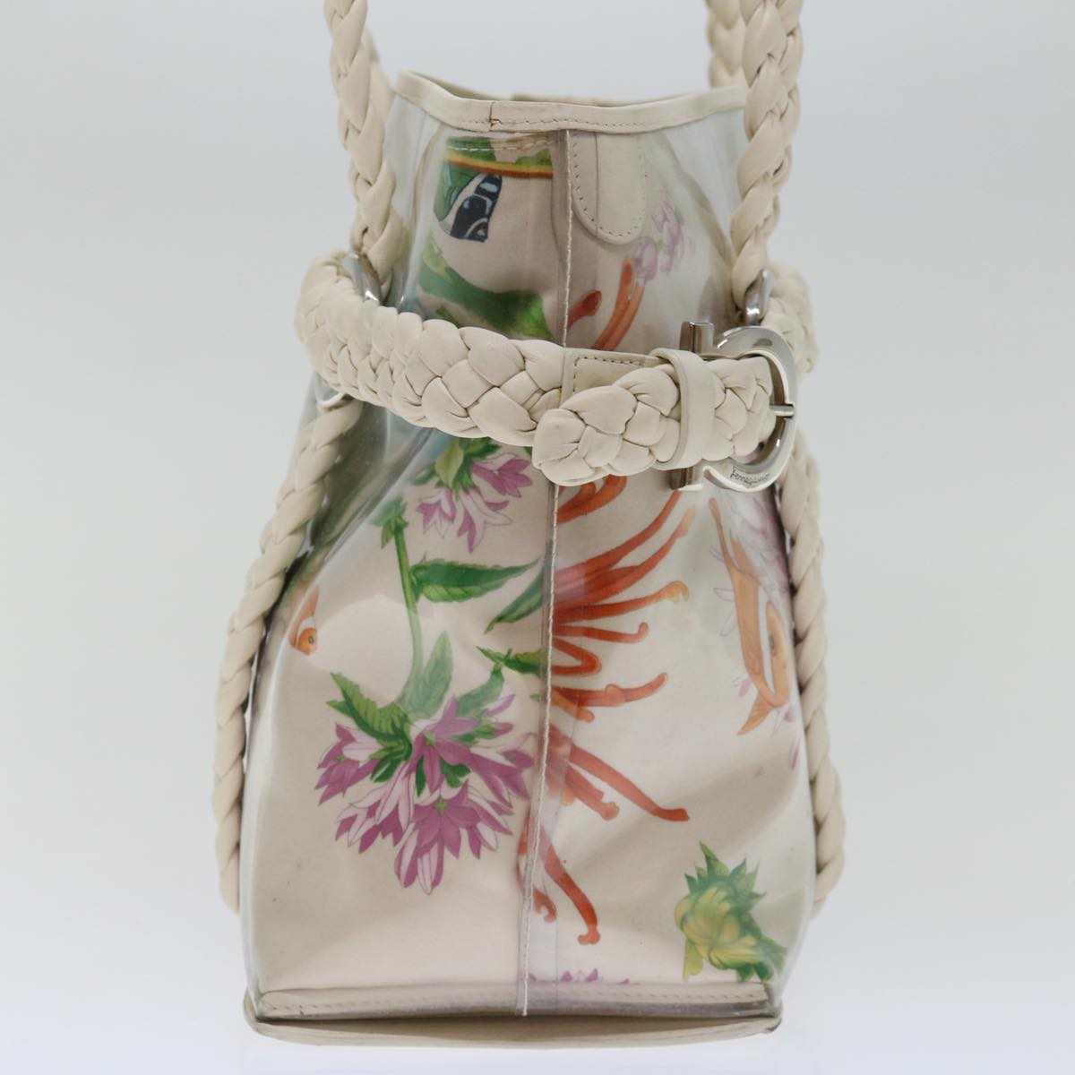 Salvatore Ferragamo Tote Bag Vinyl Beige 293578 Auth 70358