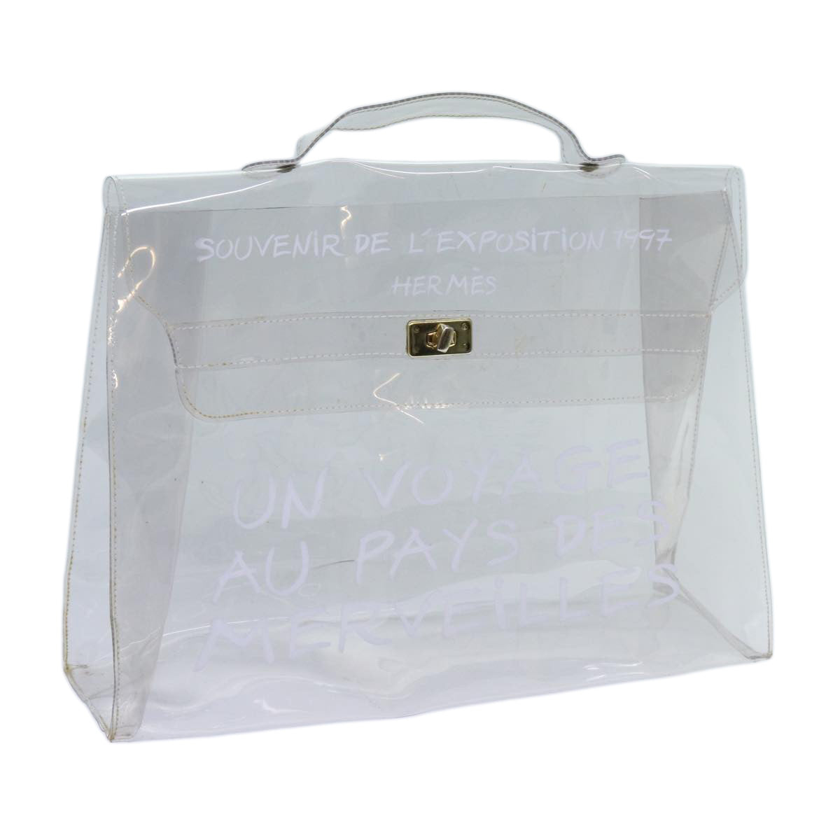 HERMES Vinyl Kelly Hand Bag Vinyl Clear Auth 70364