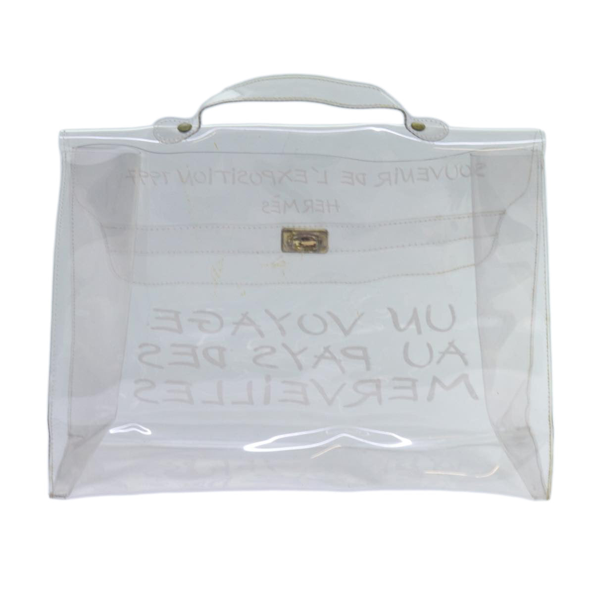 HERMES Vinyl Kelly Hand Bag Vinyl Clear Auth 70364