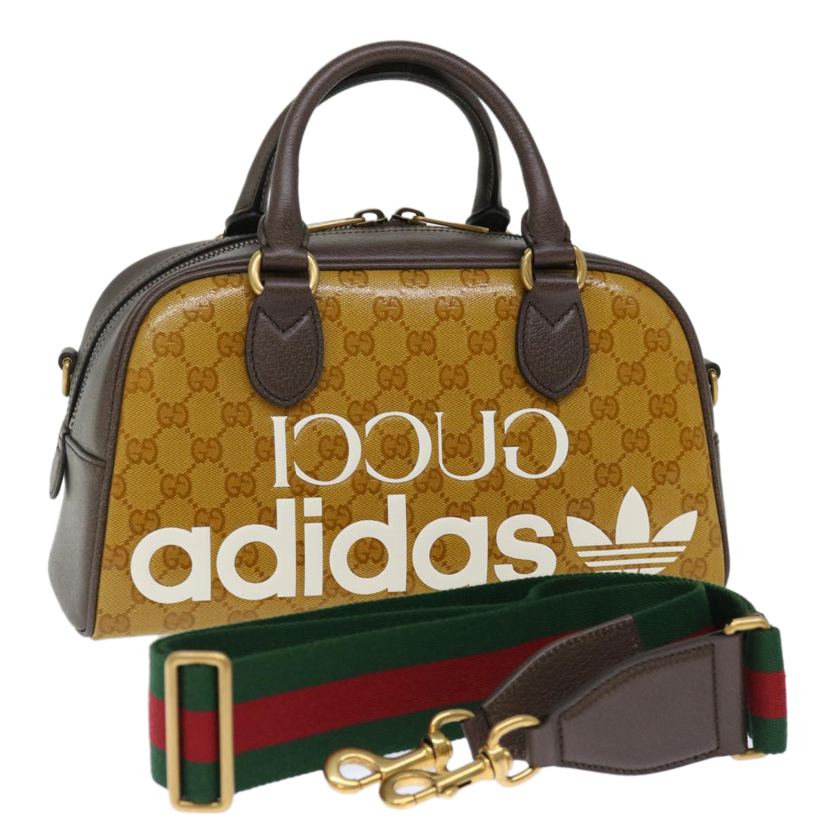 GUCCI GG Canvas adidasxGucci Hand Bag 2way Beige 702397 Auth 70383S