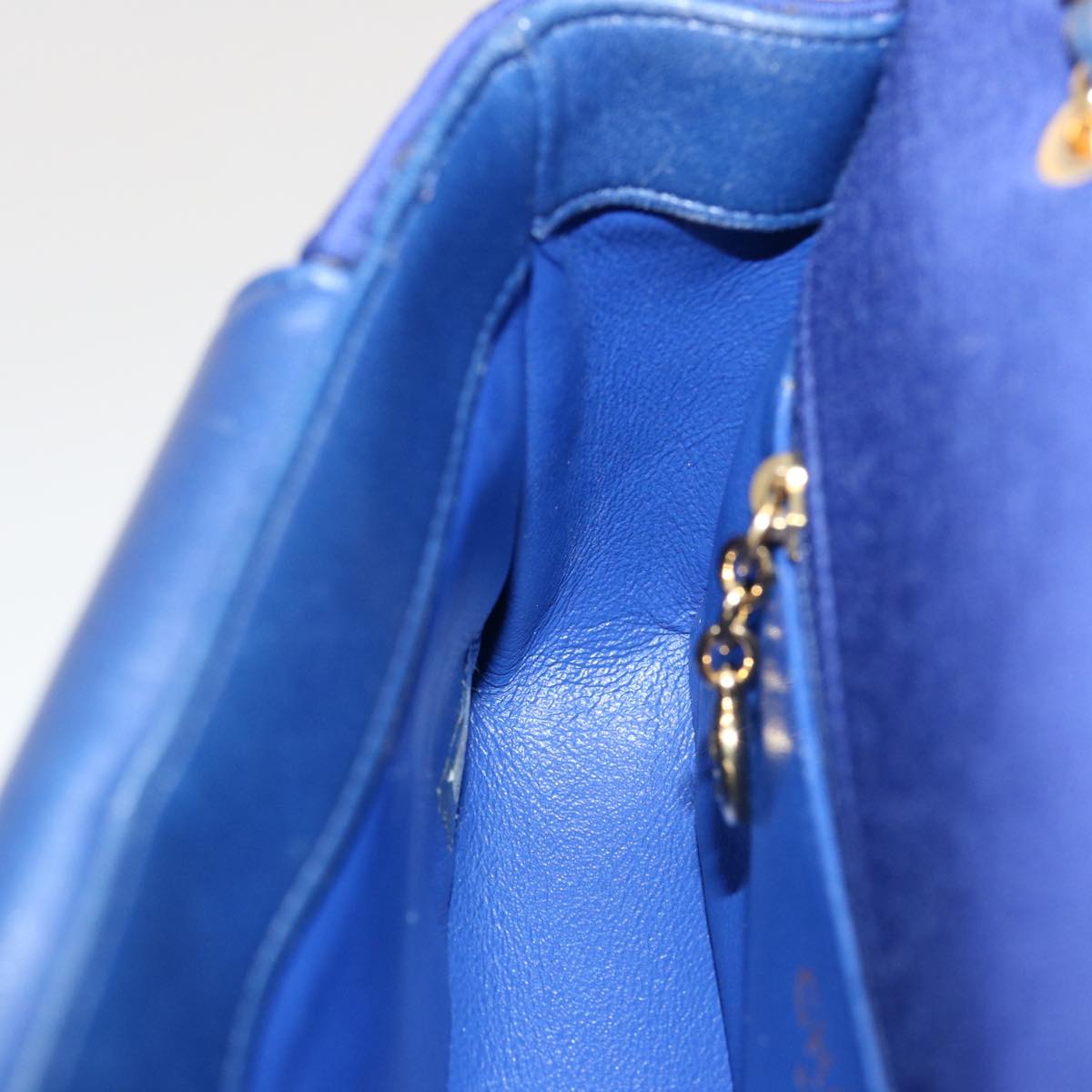 CHANEL Diana Matelasse Chain Shoulder Bag Canvas Blue Gold CC Auth 70391SAM
