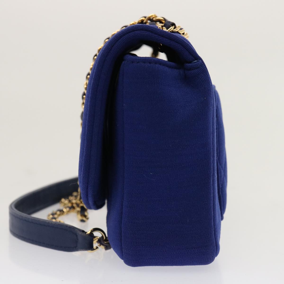 CHANEL Diana Matelasse Chain Shoulder Bag Canvas Blue Gold CC Auth 70391SAM
