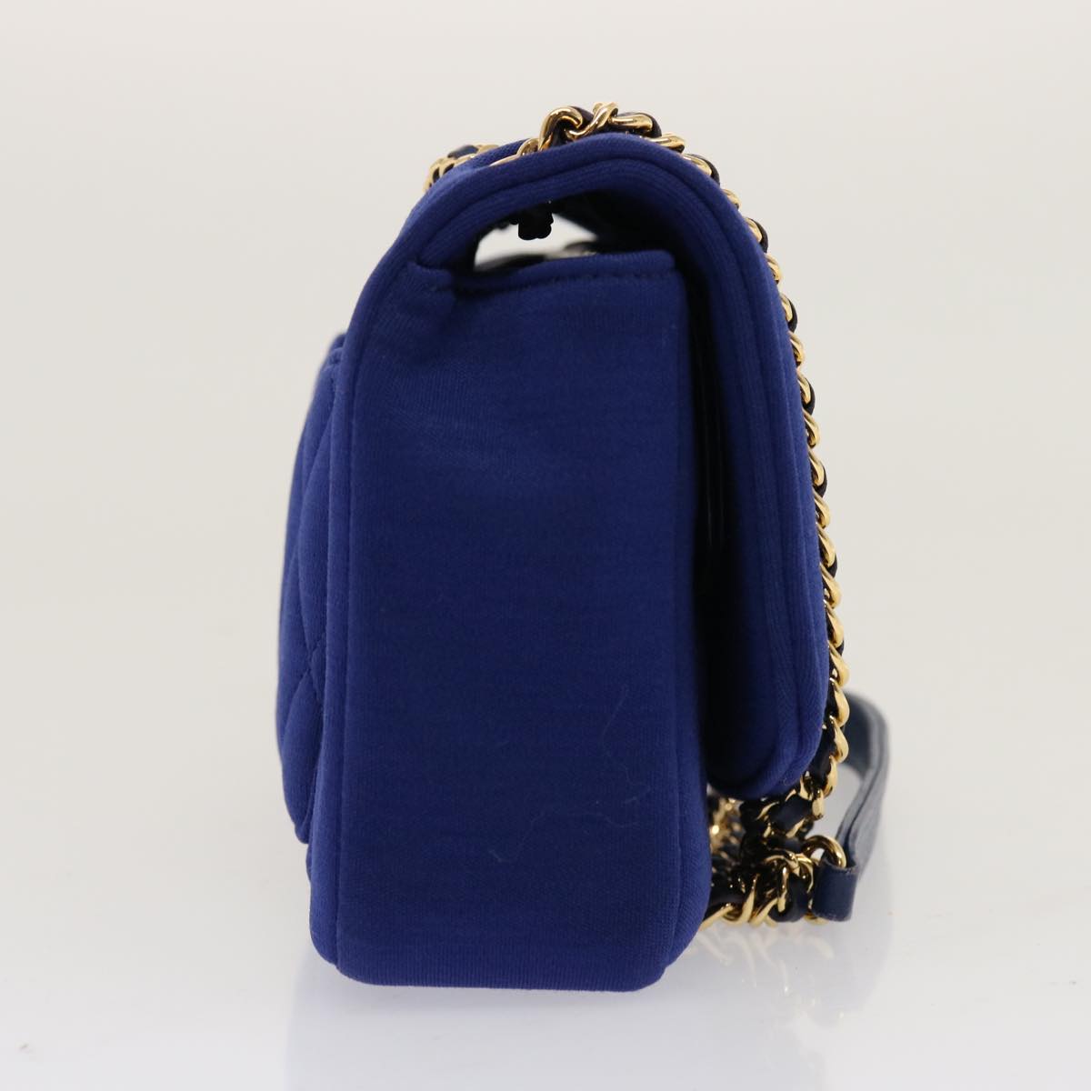 CHANEL Diana Matelasse Chain Shoulder Bag Canvas Blue Gold CC Auth 70391SAM